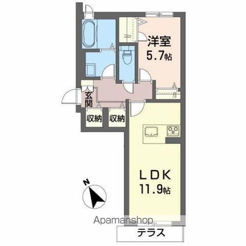 ベレオ伊賀河原(1LDK/1階)の間取り写真