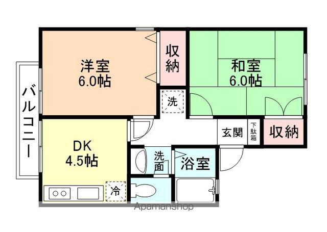 クイーンズ4(2DK/1階)の間取り写真