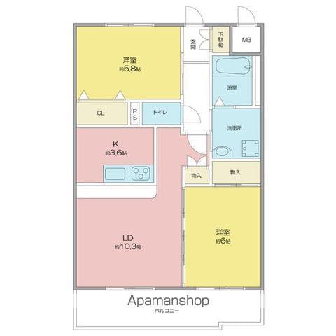 クレストハイム引山(2LDK/2階)の間取り写真