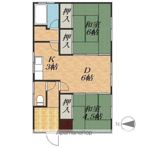 根室本線 帯広駅 バス乗車時間:6分 翔陽中学校前バス停で下車 徒歩5分 1階建 築55年(2DK)の間取り写真