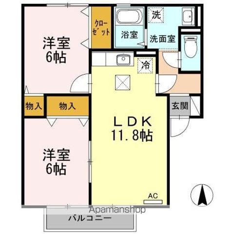 リヴェール チカ B棟(2LDK/1階)の間取り写真