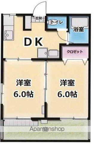 コーポむさしの(2DK/1階)の間取り写真