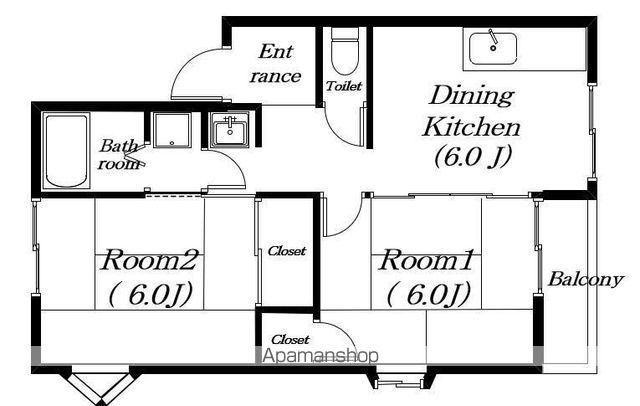 レイクハイツⅡ(2DK/2階)の間取り写真