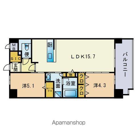 ウェルス雑餉隈駅前(2LDK/5階)の間取り写真