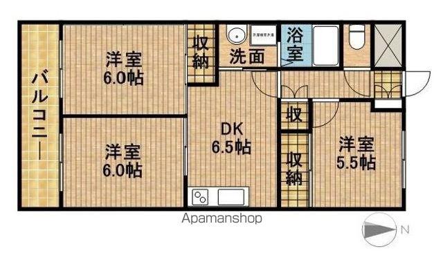 テスコム西伊場 南棟(3DK/3階)の間取り写真