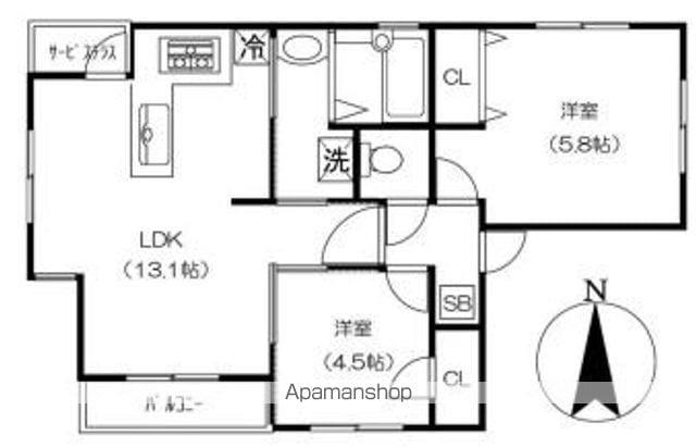 ウィスタリアⅠ(2LDK/1階)の間取り写真