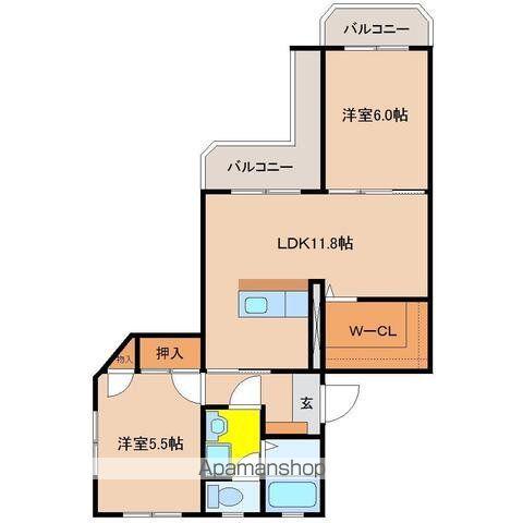 石川コーポ2(2LDK/2階)の間取り写真