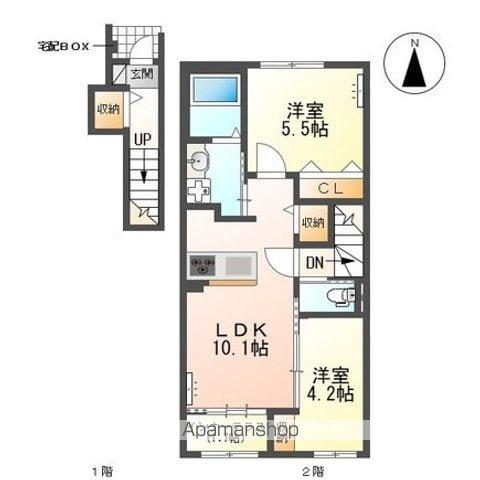 犬山市裏之門アパート(2LDK/2階)の間取り写真