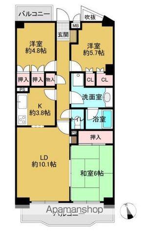 藤和天王台ハイタウン1号棟(3LDK/5階)の間取り写真