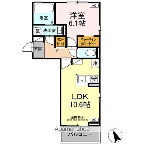 トリシア南俣 ウエスト(1LDK/3階)の間取り写真