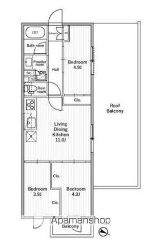 NIDO MOTOHASUNUMA(3LDK/4階)の間取り写真