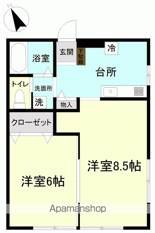 ル・シェル・ブルー(2DK/1階)の間取り写真