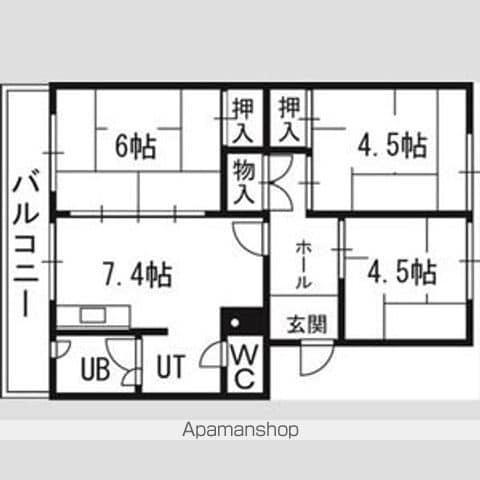 札幌西月寒団地6号棟(3DK/3階)の間取り写真