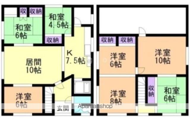北海道江別市 2階建 築51年(6LDK)の間取り写真