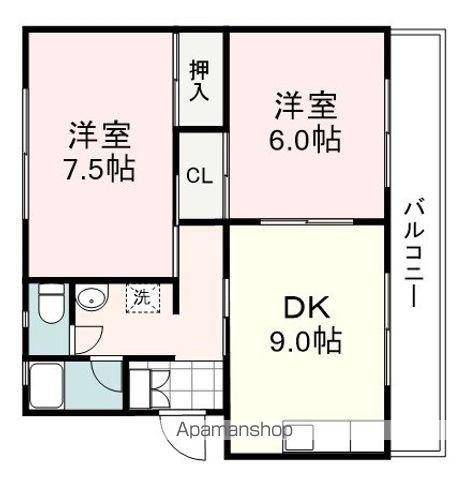 有賀ハイツ(2DK/3階)の間取り写真