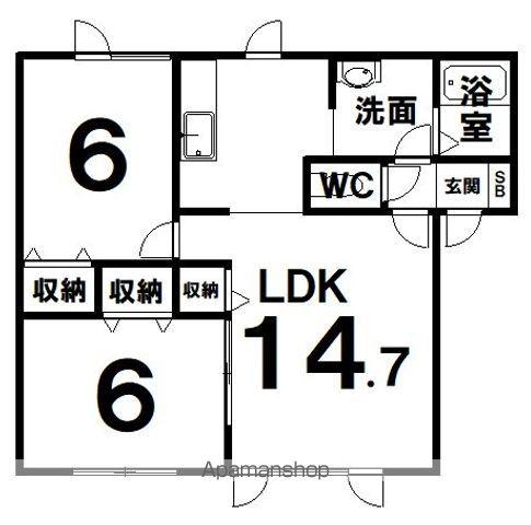 アミスタッド川端(2LDK/2階)の間取り写真