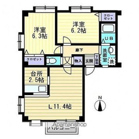 フォブールKDⅠ(2LDK/1階)の間取り写真