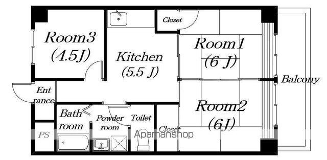 ウイング八日市(3DK/5階)の間取り写真