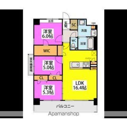 ビオネ美野島(3LDK/7階)の間取り写真