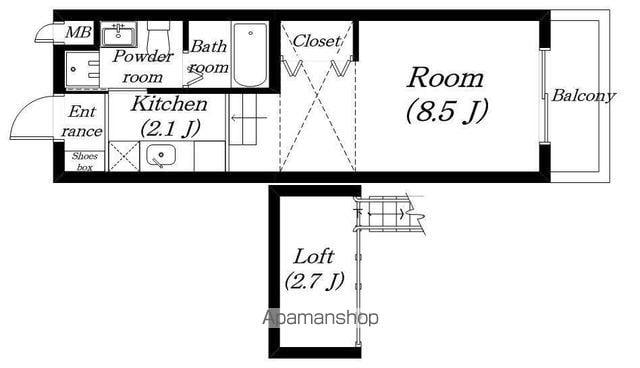 エルミナコート八日市Ⅱ(1K/3階)の間取り写真