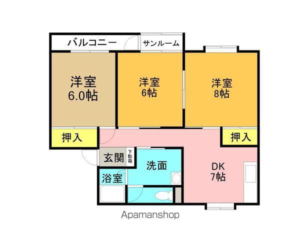 ユートピア湊高台1号棟(3DK/1階)の間取り写真