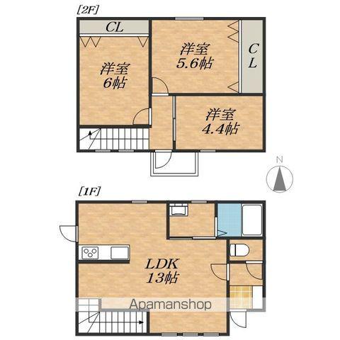 稲田町東1線8番地テラスハウス(3LDK)の間取り写真