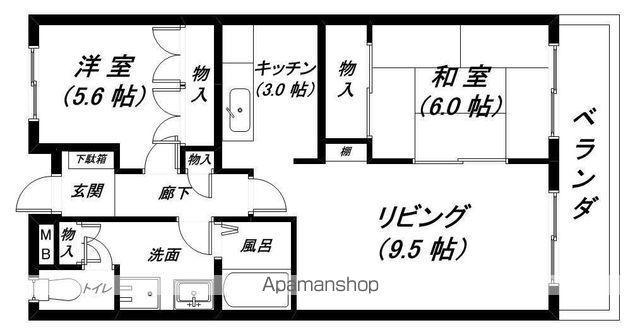 ルネスKENJUN(2LDK/3階)の間取り写真