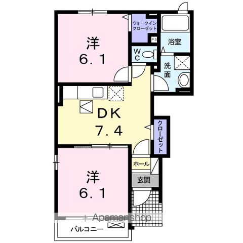 サンオアシスⅢ(2DK/1階)の間取り写真