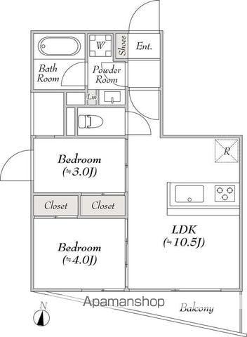 ルミーク本町イースト(2LDK/1階)の間取り写真