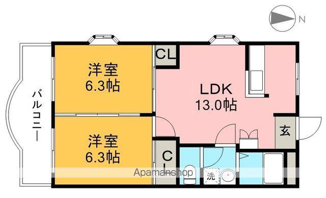 ガーデンハイツ永野Ⅲ A棟(2LDK/1階)の間取り写真