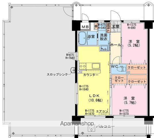 延岡・北小路YMマンション(2LDK/10階)の間取り写真