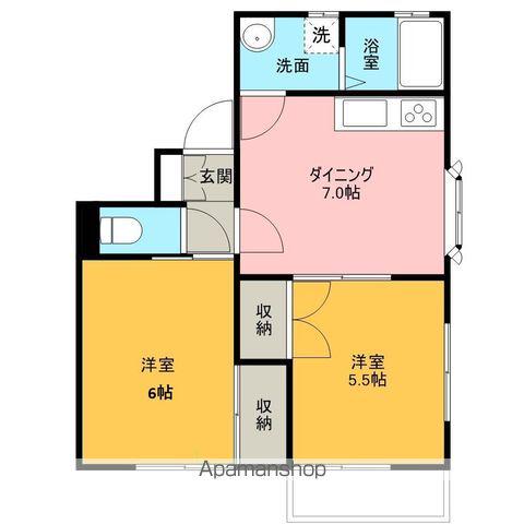 ルーミー甲府58号館(2DK/2階)の間取り写真