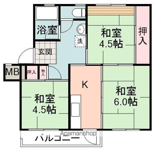 松富団地6号棟(3K/3階)の間取り写真