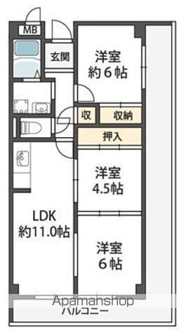 ブランミュール陶器(3LDK/4階)の間取り写真