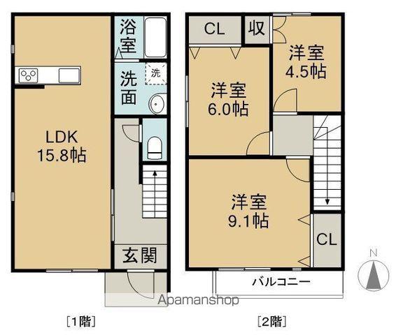BELLEVIE TAKATSU(3LDK/1階)の間取り写真