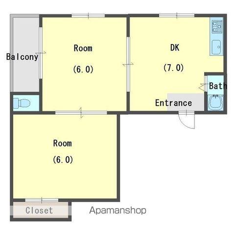 大和川パピレス(2DK/4階)の間取り写真
