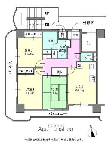 レジデンス若園町(3LDK/6階)の間取り写真