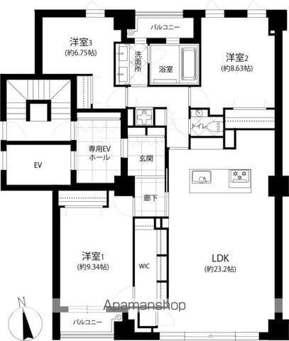 THE GOLDMANCASTLE SAKURAZAKA FOREST(3LDK/3階)の間取り写真