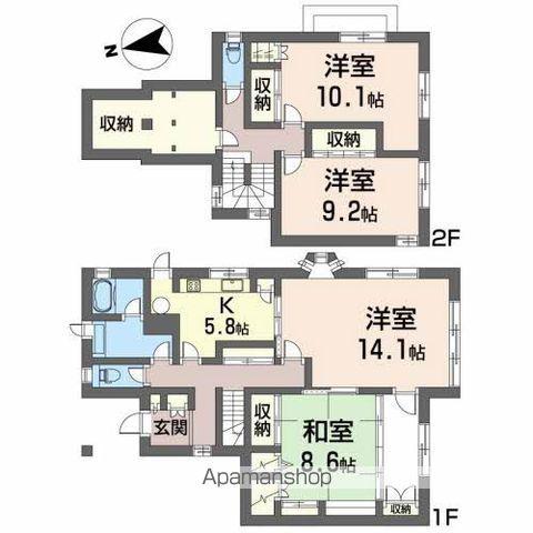東北本線 盛岡駅 徒歩13分 2階建 築38年(4K)の間取り写真