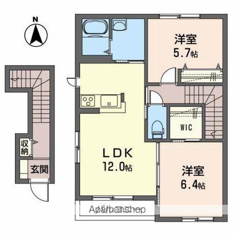 ミューローズ長橋Ⅱ・B(2LDK/2階)の間取り写真