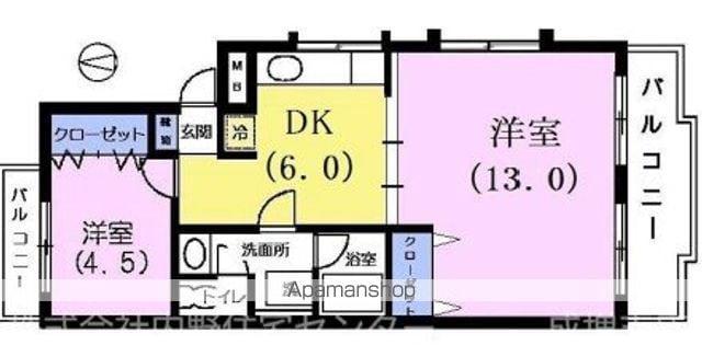 ウエスト NY(2DK/2階)の間取り写真