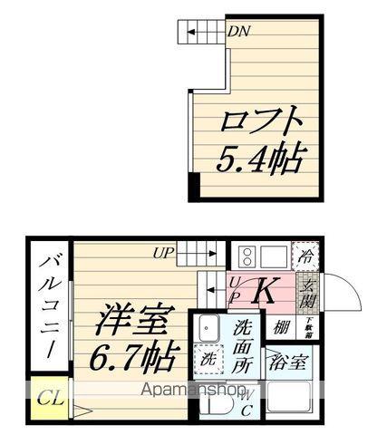 ハーモニーテラス六丁の目中町Ⅵ(1K/2階)の間取り写真