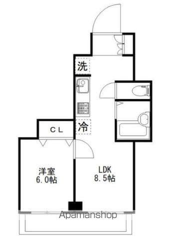 ブランシール浅草(1LDK/6階)の間取り写真