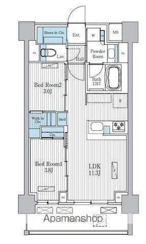 TERRA蚕糸の森(2LDK/8階)の間取り写真