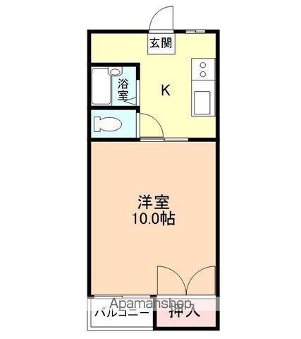 富山県高岡市 2階建 築37年(1K/1階)の間取り写真