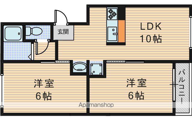 下新庄コーポD棟(2LDK/4階)の間取り写真