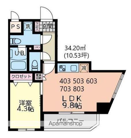 イーストサイド(1LDK/7階)の間取り写真