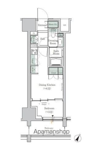 ONE ROOF RESIDENCE TAMACHI(1DK/9階)の間取り写真