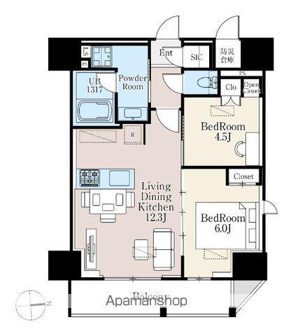 ザ・ライオンズフォーシア町屋(2LDK/14階)の間取り写真