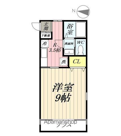 サウスヒルズ(1K/1階)の間取り写真